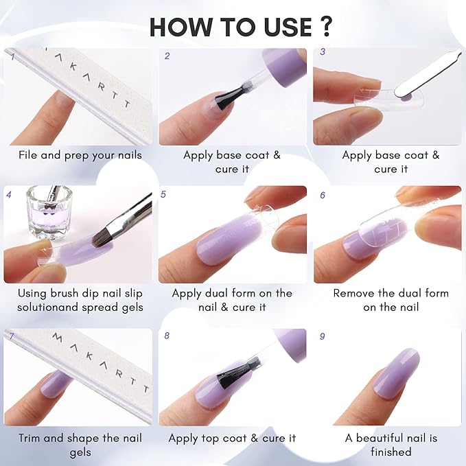 Makartt Poly Nail Gel Kit, High Tea Collection,Extension Build Enhancement All-in-one Kit for BeginnerTechnician with Base Top Coat Nail Brush File Dual Forms Tools 15ML 4 Colors