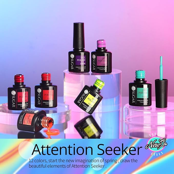 UR SUGAR Neon Gel Nail Polish Set, 10 Colors Hot Pink Orange Yellow Green Blue Red Purple Neon Pastel Color Spring Summer Nail Polish Fluorescent Gel Polish Soak Off Nail Art Gifts Set for Women