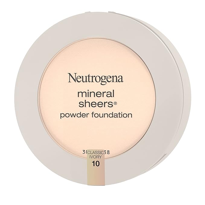 Neutrogena Mineral Sheers Compact Powder Foundation, Lightweight & Oil-Free Mineral Foundation, Fragrance-Free, Classic Ivory 10,.34 oz (Pack of 2)
