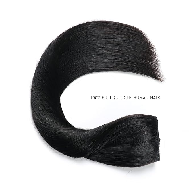 YILITE Wire Hair Extensions Human Hair, 100% Remy Human Hair, Jet Black 18 Inch 95g Hairpiece, Invisible Natural Straight with Transparent Line and 4 Clips