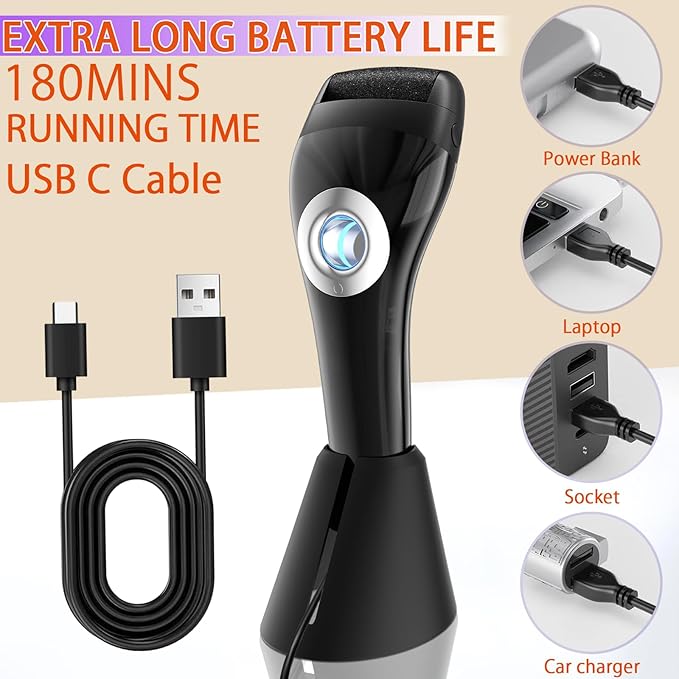 Upgraded Rechargeable Foot Callus Remover, Professional Electric Foot File, 10 in 1 Pedicure Tools Foot Care Kit Pedi Feet Care for Dead, Hard Cracked Dry Skin Ideal Gift (Black)