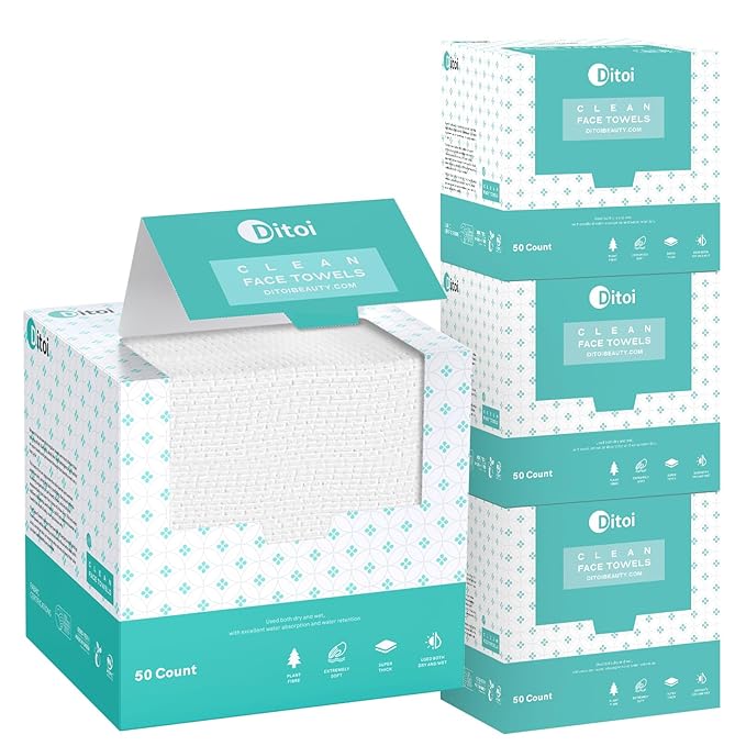 Face Towels, 10"×12" Disposable Face Towel, Face Towelettes XL, Ultra Soft Makeup Remover Dry Wipes, Thick Face Towel for Cleansing, 200 Count (4 Pack)