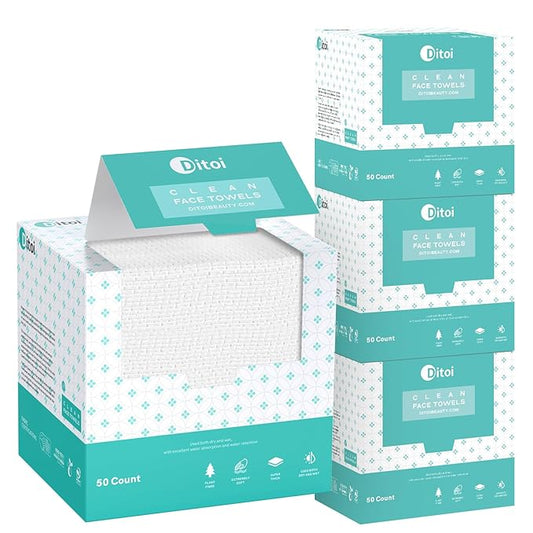 Face Towels, 10"×12" Disposable Face Towel, Face Towelettes XL, Ultra Soft Makeup Remover Dry Wipes, Thick Face Towel for Cleansing, 200 Count (4 Pack)