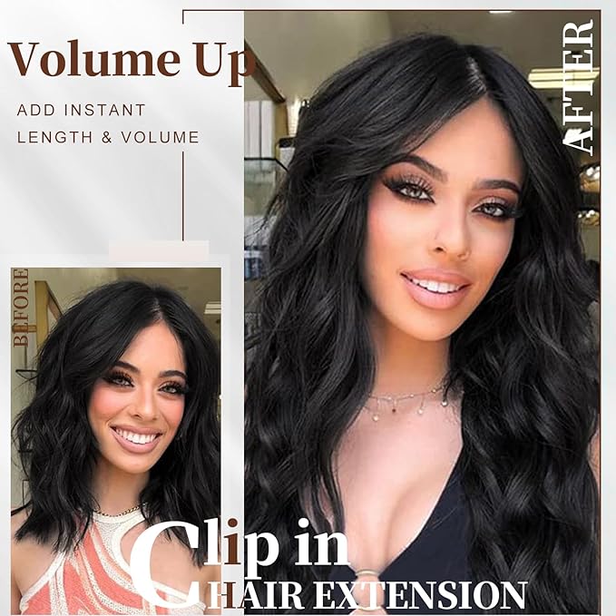 Clip in Hair Extensions for Women - 20 Inch Long Wavy Brown Extensions, 6PCS Black Brown Hairpieces that Blend Naturally with Your Real Hair (20 Inch, Black Brown)