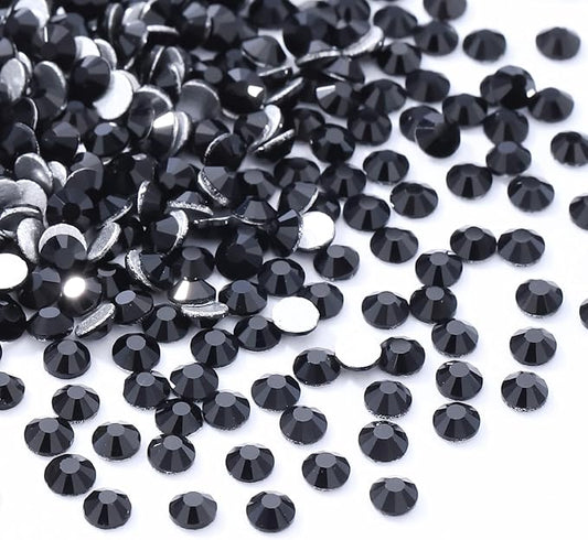 Black Flatback Rhinestones, Glass Rhinestones for Nail Art and Craft, Glue Fix, Loose Crystal Gemstones(Black, SS4, 1440pcs, 1.5-1.7mm)