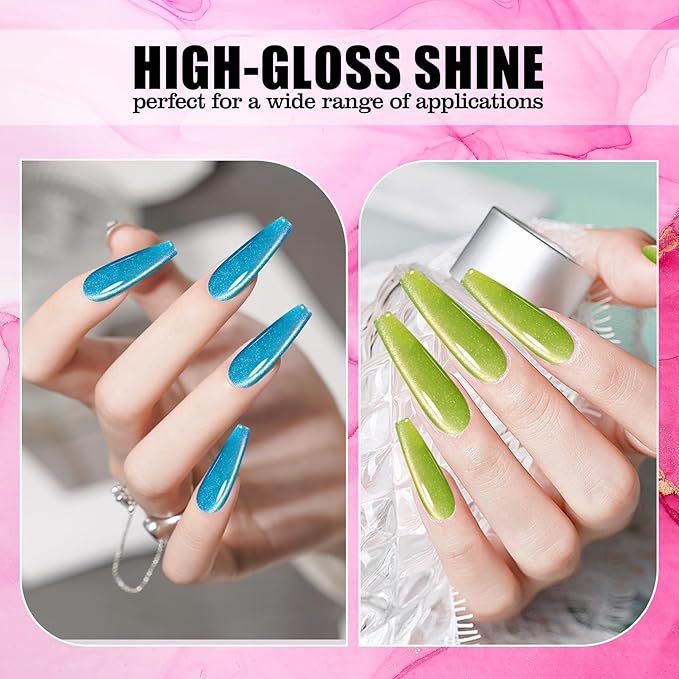 4pcs 12ML Cat Eye Gel Nail Polish with Magnet,Smooth Wide Cat Eyes Gel Polish Galaxy Soak off Holographic Cats Eye Magnetic DIY at Home-Glitter Blue Grape Green Dragon Fruit Red Romantic Purple