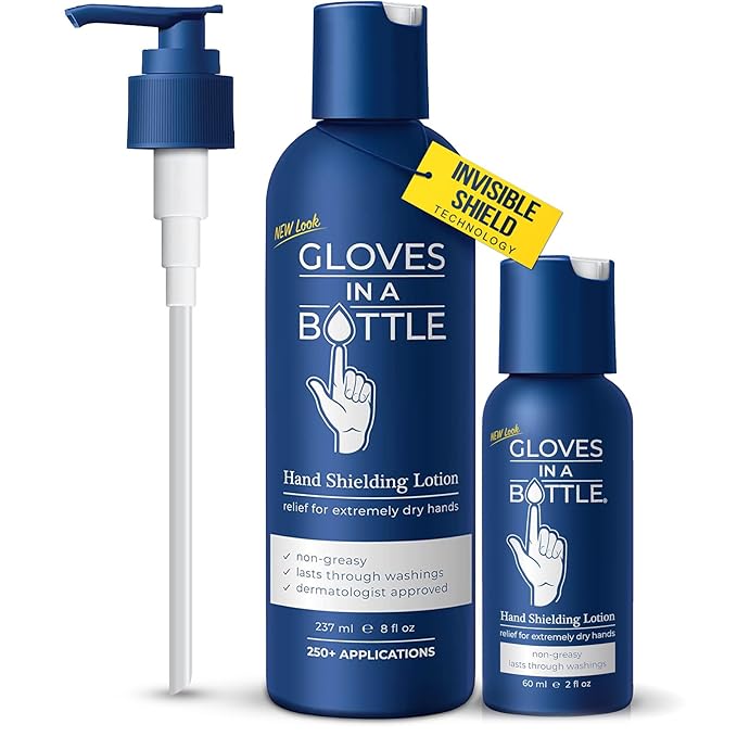 Gloves In A Bottle Non Greasy Healthcare Workers Hand Creams – Hand Cream for Nurses – Silicone Glove Cream – Water Resistant Dry Cracked Hands Treatment – Relief for Eczema – 2 oz & 8 oz with Pump