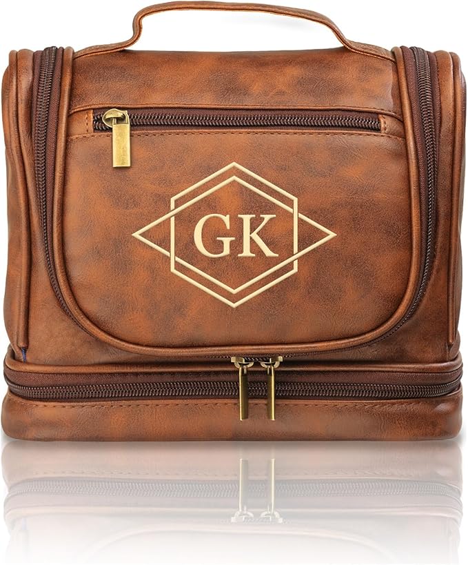 Personalized toiletry Bag for Men, Father's Day Gifts, Custom Engraved Leather Toiletry Organizer, Waterproof Dopp Kit & Gifts for Dad, Husband, Groomsmen