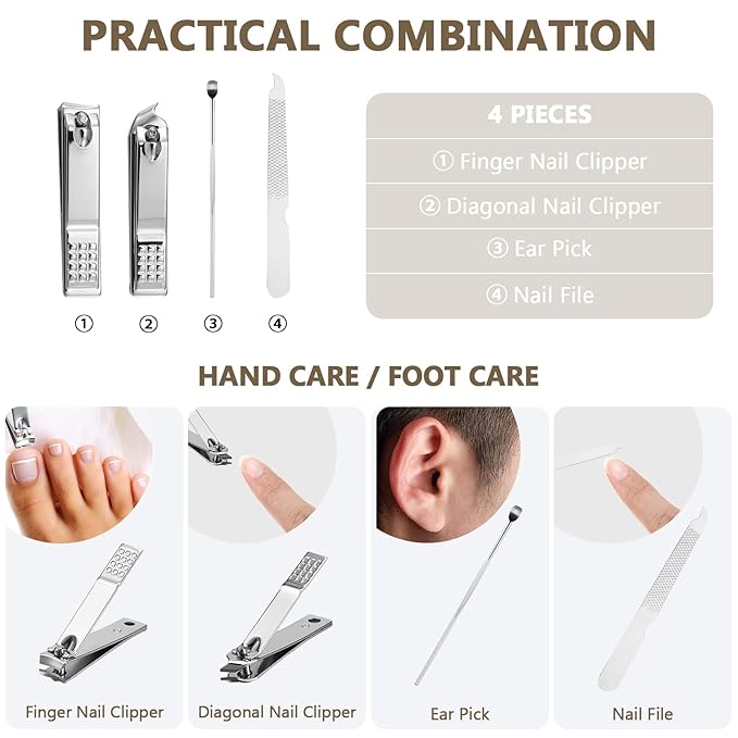Lasnten 24 Set Manicure Set Bulk Nail Clippers Grooming Nail Kit Stainless Steel Professional Pedicure Kit Pedicure Tools with Travel Case Gifts for Men Women Personal(4 in 1,Brown)