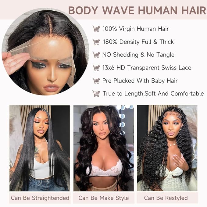 13x6 HD Lace Front Wigs Human Hair 28 Inch Body Wave Lace Front Wigs Human Hair Pre Plucked 200% Density Transparent Lace Frontal Wigs Human Hair Lace Front Wigs Baby Hair Human Hair Wig for Women