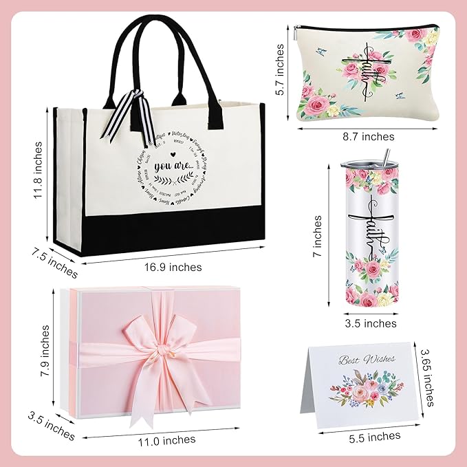 Paterr 7 Pcs Christian Gift for Women Include 20 oz Stainless Steel Tumbler Inspirational Religious Tote Bag Makeup Bag Socks Keychain Thank You Card Christian Birthday Gifts for Women(You Are)