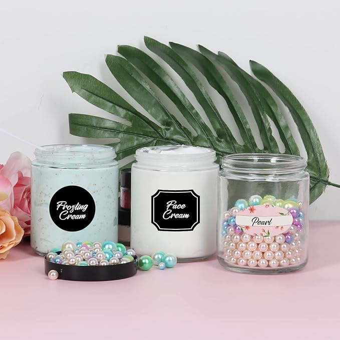 EkkoVla 24 Pack 8 oz Clear Round Glass Jars with 24 Black Lids, Candle Making Jar, Empty Refillable Cosmetic Containers for Lotions, Face Creams, Body Butter, Powders, Ointments, Beauty Products