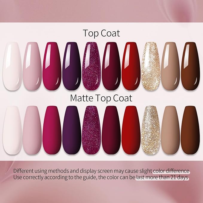 UR SUGAR Gel Nail Polish, 10 Colours Valentine's Purple Red Brown Light Pink Red Rose Gold Glitter Gel Polish Sets Soak Off Gel Nail Varnish Gifts for Women DIY Home