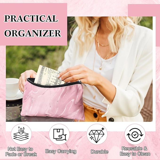 24 Pieces Makeup Bags Bulk Canvas Cosmetic Bags Purse Organizer Zipper Cosmetic Pouch Portable Travel Toiletry Pouch for Women Men Gifts, 7 x 4 Inch (Marble)