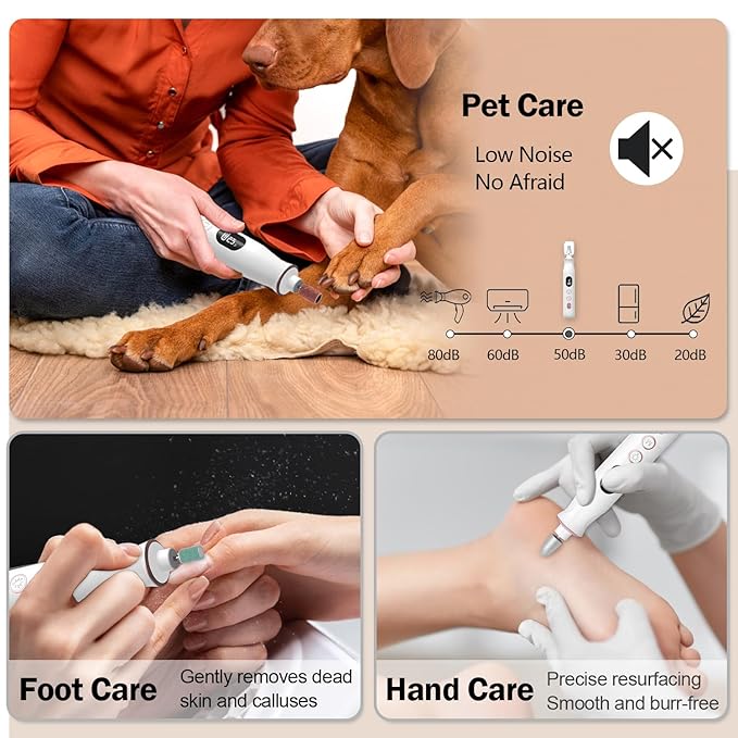 Cordless Electric Nail File Set, 10 Speeds Professional Manicure Pedicure Kit with LED Light & LCD Screen, Portable Nail Drill for Natural & Acrylic Nails, Human & Pet Thick Toenails (White)