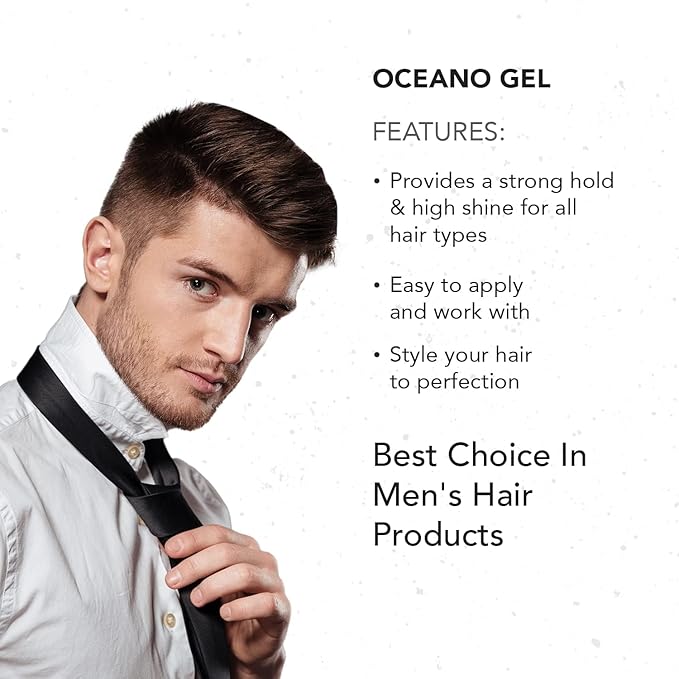 Gentlemen Republic Oceano Men's Hair Gel 32oz W/Pump - Strong Touchable Hold and High Shine Styling Gel for Hair, 100% Alcohol-Free Professional Formula with Fresh Scent, Mens Hair Product Made in USA