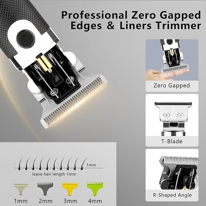 Mens Hair Clippers for Men, Electric Barber Clippers Set, Nose Hair Beard Trimmer, Hair Cutting Barber Clippers with Guards, T Liners Edgers Clippers for Mens (Black)