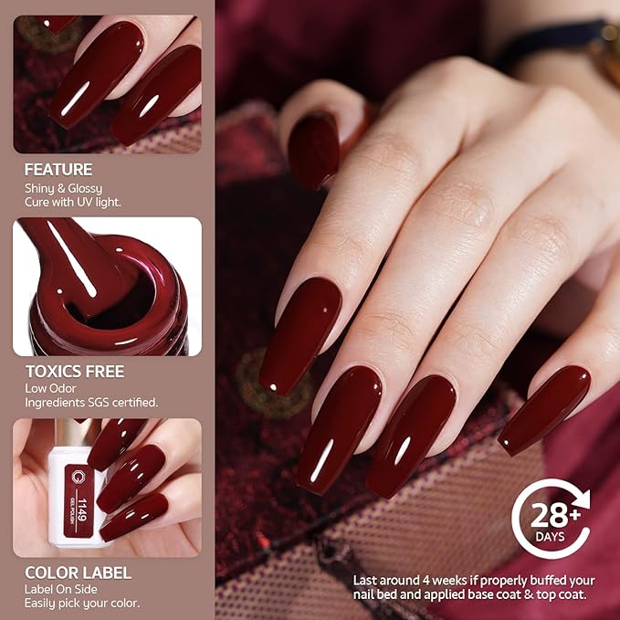 GAOY 23 Pcs Gel Nail Polish Set, Fall Brown Red Green Glitter Colors, UV Light Cure Gel Nail Kit with Glossy & Matte Top Coat and Base Coat for Salon and DIY Manicure at Home