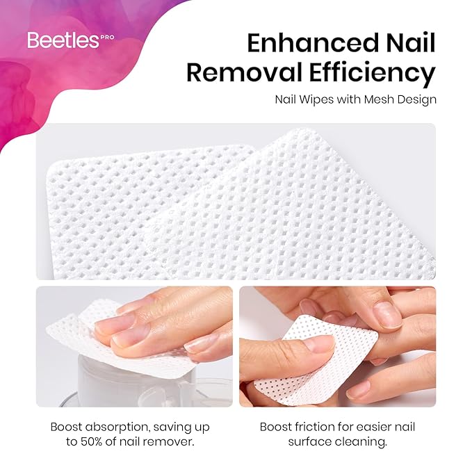 Beetles Professional Lint Free Nail Wipes: 600 Pcs Nail Polish Remover Pads Non-Woven Fabric Nail Cleaning Pads Soft Cleaning Wipes for Nail Care Salon at Home