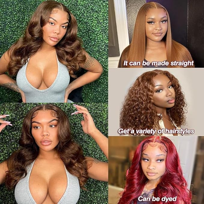 26 Inch Chocolate brown Lace Front Wig Human Hair 13x6 HD Transparent Body Wave Lace Front Wigs Human Hair Pre Plucked Glueless Frontal Brown Wig Human Hair 200% Density Colored #4 Human Hair Wigs