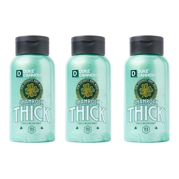 Duke Cannon Shamrock THICK Wicked Minty Body Wash – Extra-Thick, Hydrating Men's Body Wash with Refreshing Mint Scent, 17.5 oz (Pack of 3)