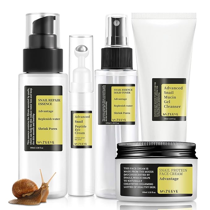 Advanced Snail Mucin Skincare Set For Teen Girl, Anti Wrinkle & Repair Face Skin Care Gift Set With Face Wash, Toner, Serum, Face Cream, Eye Cream, 5PCS Peptides Snail Mucin Kit Travel Size For Women.