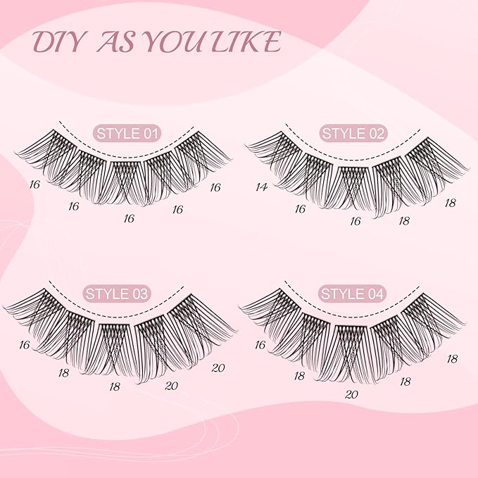 Lash Clusters, 96 Pcs Individual Cluster Lashes DIY Lash Extension Eyelash Clusters Volume Wispy Lashes Super Thin Band Reusable Soft & Comfortable(Natural-D-14-20 mix)