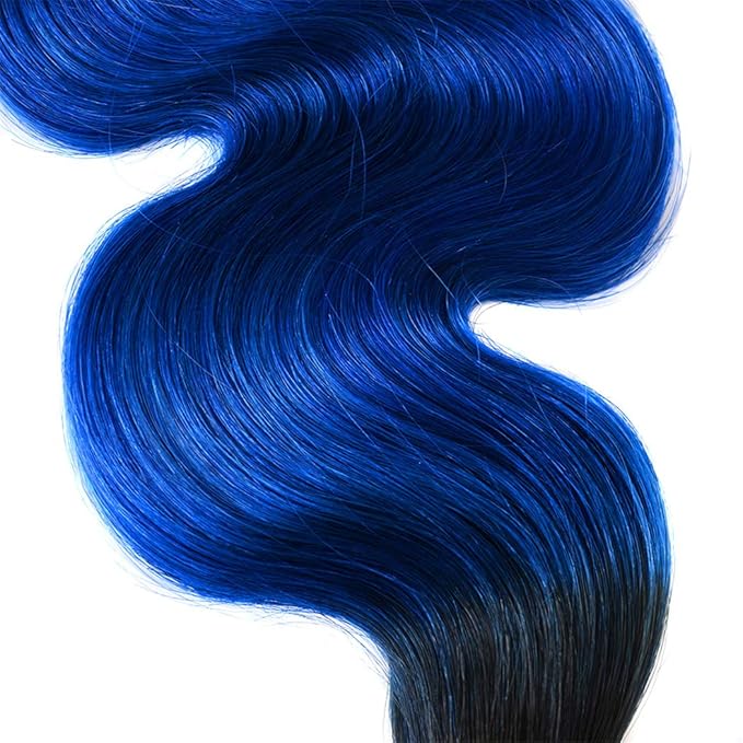 1B/Blue Hair Ombre Brazilian Body Wave 1 Bundle Deal Pre-Colored Remy Human Hair Weaving 2 Tone Ombre Hair 10A Virgin Human Hair Bundles (18", Body 1B/Blue)