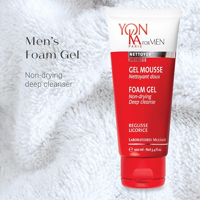 Yon-Ka Mens Foam Gel Cleanser (100ml) Moisturizing Face Wash for Deep Clean, Remove Oil and Buildup with Liquorice for Daily Cleansing