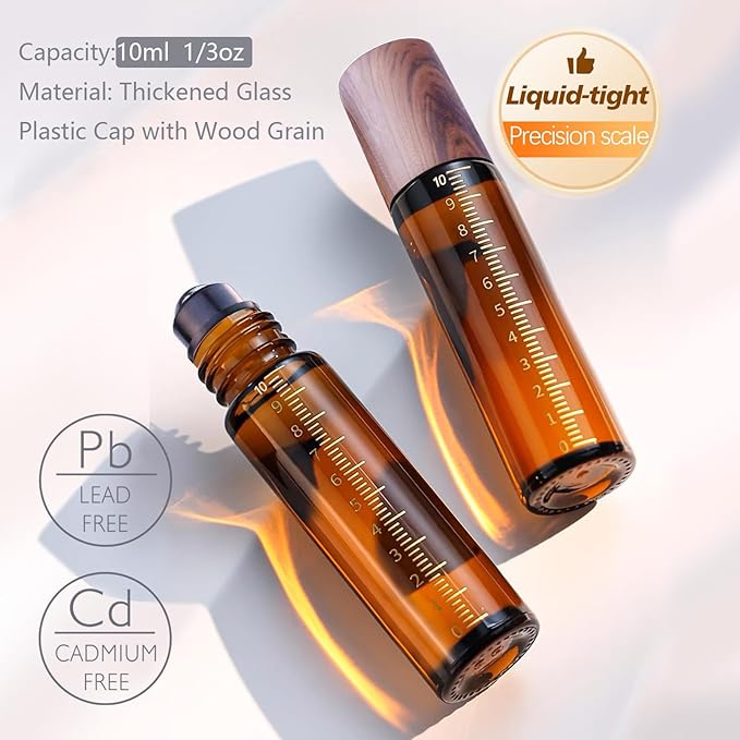 30pcs Essential Oil Roller Bottles, Amber Glass Roller Balls for Essential Oils, 10ml Empty Rollerball Bottles for Travel Refillable Roll on Perfume