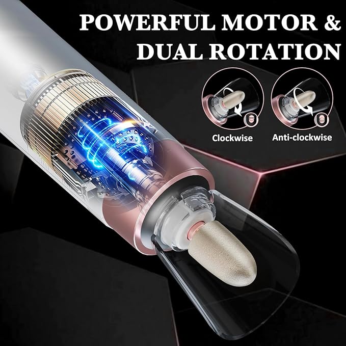 ENGERWALL Professional Manicure Pedicure Kit, Electric Nail File Set, Portable Cordless Electric Nail Drill Machine, 10 Speeds Nail Care Tool for Grind Trim Polish, White