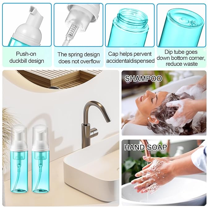 Zhehao 80 Pcs Lash Shampoo Bottle Brushes Kit 20 Foam Pump Dispensers 20 Lash Shampoo Brushes 20 Eyelash Aftercare Bag 20 Cleaning Pipes, Eyelash Extension Supplies(Blue)