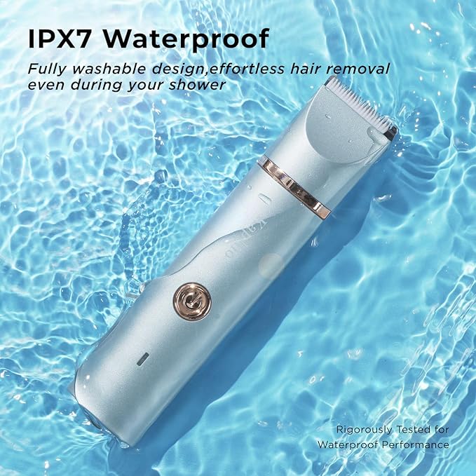Bikini Trimmer for Women Pubic Hair: 2 in 1 Eletctric Razors for Women - Rechargeable Eletctric Shaver - IPX7 Waterproof Bikini Trimmer for Underarm Leg Arm Body (Parisian Blue)