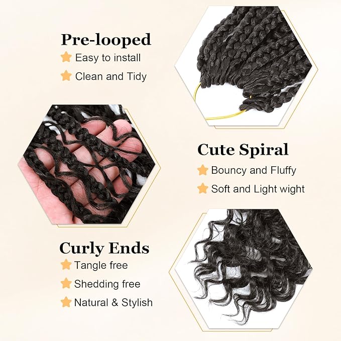 14 Inch Goddess Box Braids Crochet Hair Curly Ends 9 Packs Pre Looped Boho Crochet Box Braids Bohemian Box Braid Crochet Hair For Black Women (14Inch 9Packs,4)