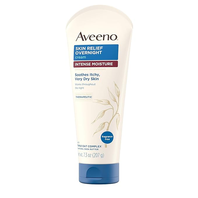 Aveeno Skin Relief Overnight Intense Moisture Cream with Triple Oat Complex & Natural Shea Butter, Therapeutic Dimethicone Skin Protectant for Dry Itchy Skin Relief, Fragrance-Free, 7.3 oz, 3 Pack