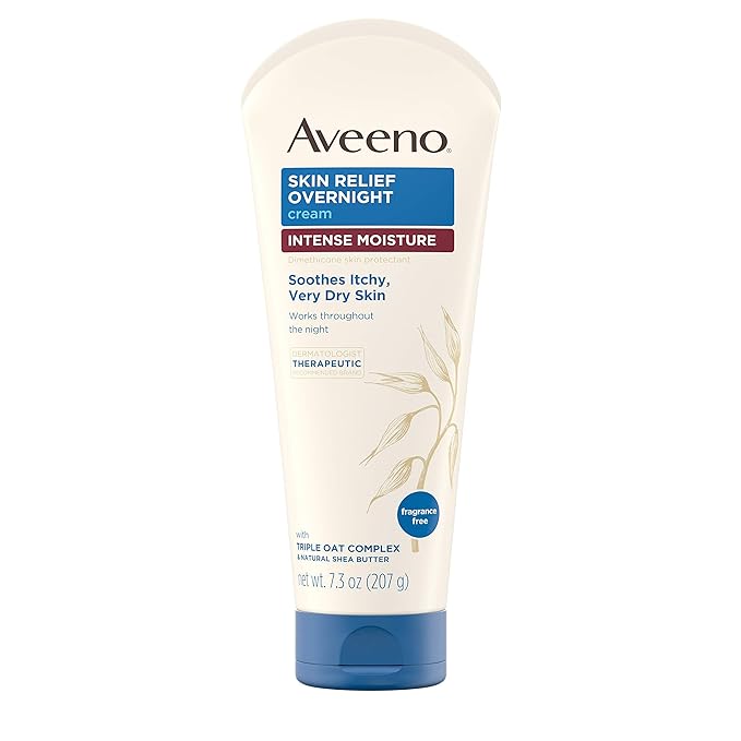 Aveeno Skin Relief Overnight Intense Moisture Cream with Triple Oat Complex & Natural Shea Butter, Therapeutic Dimethicone Skin Protectant for Dry Itchy Skin Relief, Fragrance-Free, 7.3 oz, 3 Pack