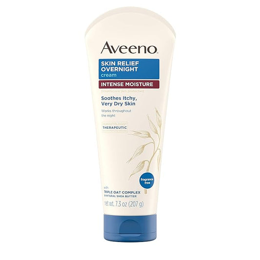 Aveeno Skin Relief Overnight Intense Moisture Cream with Triple Oat Complex & Natural Shea Butter, Therapeutic Dimethicone Skin Protectant for Dry Itchy Skin Relief, Fragrance-Free, 7.3 oz, 3 Pack