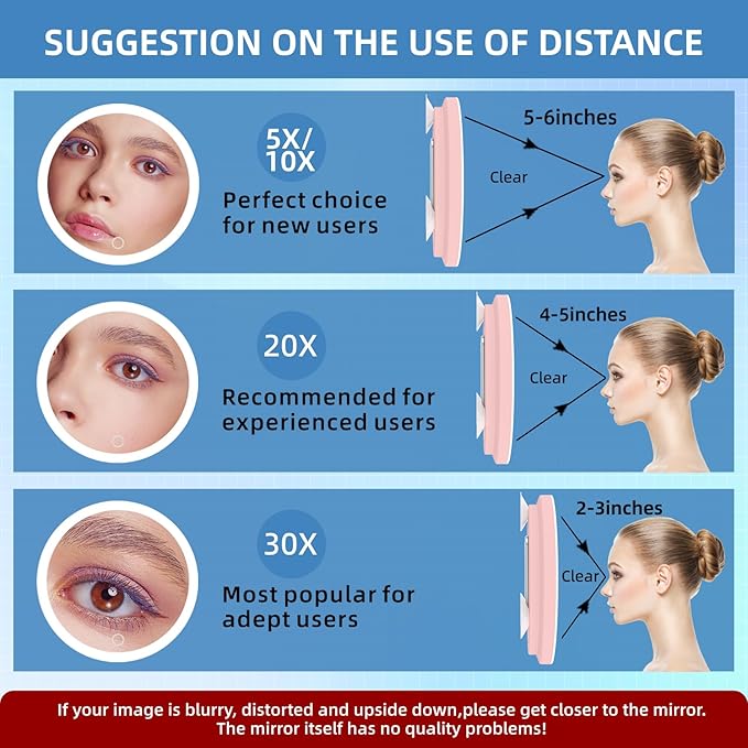 30X Magnifying Mirror with Light, 6'' Makeup Magnifying Mirror, Lighted Makeup Mirror with Magnification 30x Travel Magnifying Mirror, 30X High Magnifying Mirror with 3 Suction Cups & Adjustable Stand