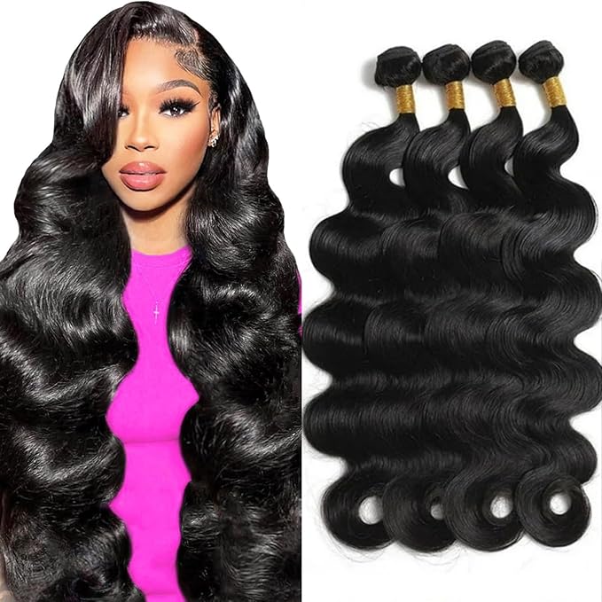 12A Brazilian Virgin Hair Body Wave Bundles - 100% Unprocessed, Real Human Hair Extensions, 4 Bundles, 16-22 Inch, Natural Black