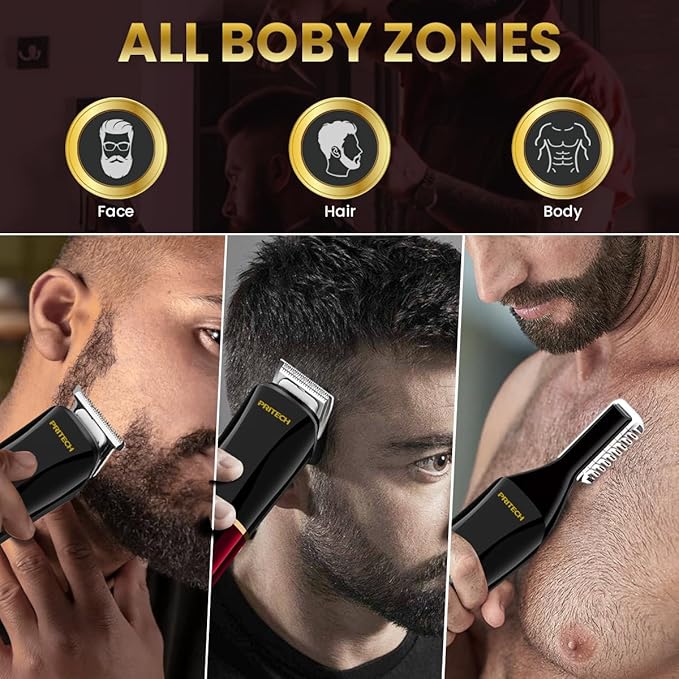 PRITECH Beard Trimmer for Men,6 in 1 Hair Clippers Kit, Precision Cordless Grooming Kit Waterproof IPX6 for Beard, Hair, Body, Nose, Ear, with Foil Razor (Red)