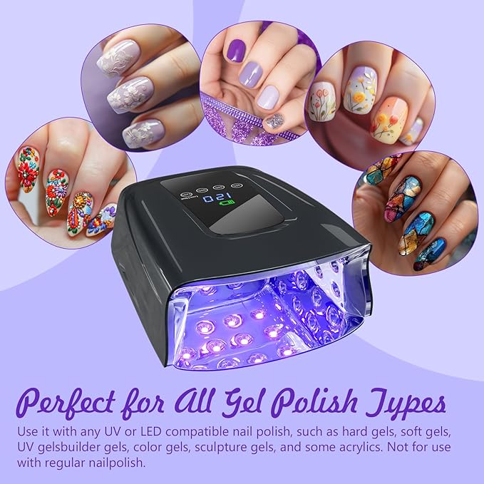 Cordless UV LED Nail Lamp, 86W Gel Nail Lamp Rechargeable Professional Nail Dryer Gel Polish UV Lights for Nails with 4 Timer Setting LCD Display Curing Lamp for Salon & Home (86W Black)