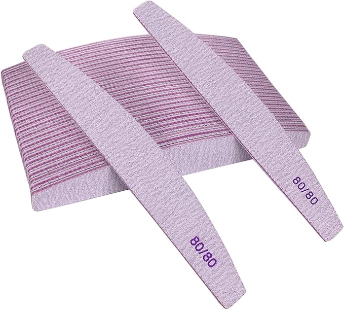 80/80 Grit Nail Files (25 Pack), Emery Boards for Acrylic Nails and Gel Nails, Coarse Nail File Double Sided 80 Grits Emory Professional Nail Filers Reusable Washable Manicure Curved Gray Bulk
