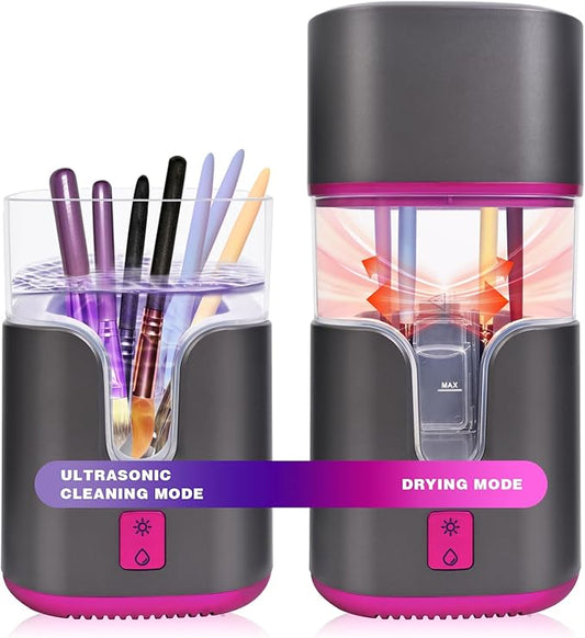 2 In 1 Electric Makeup Brush Cleaner Ultrasonic Cleaner Machine With 95℉ Hot Air Cycle Dryer - Ultra Fast Effective Make Up Brush Washer (Black)