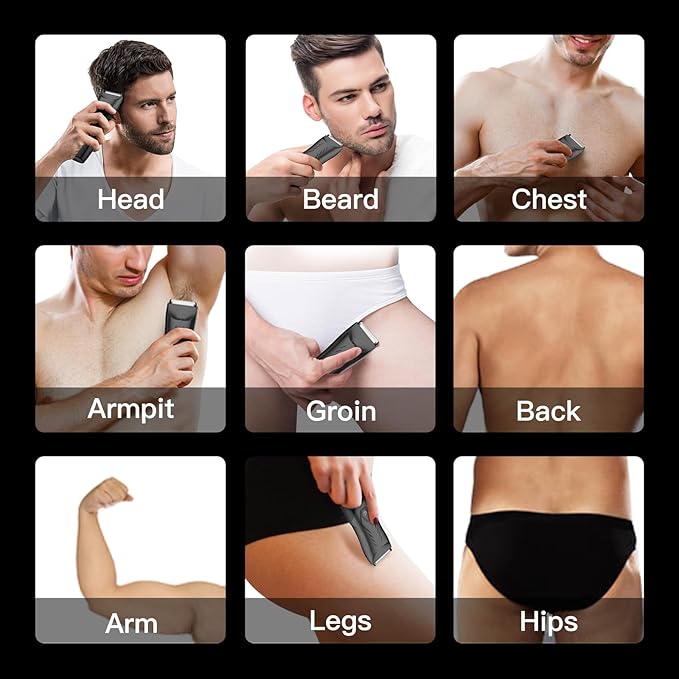 ENSSU Electric Body Hair Trimmer for Men, Waterproof Shaver - Cordless Pubic Groomer - Showerproof Ball Shaver