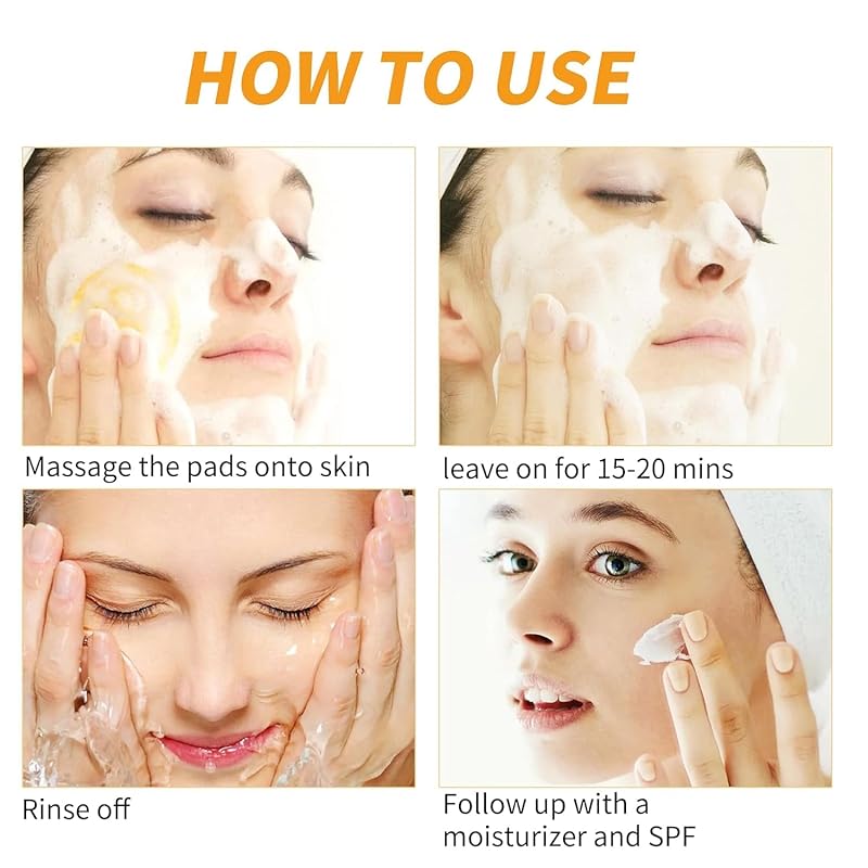 Turmeric & Kojic Infused Exfoliating & Cleansing Pads for Discoloration, Dark Spots, Uneven Skin. Deep Clean & Unclog Pores, Brighten, Glow & Smooth Skin (Pack of 30)