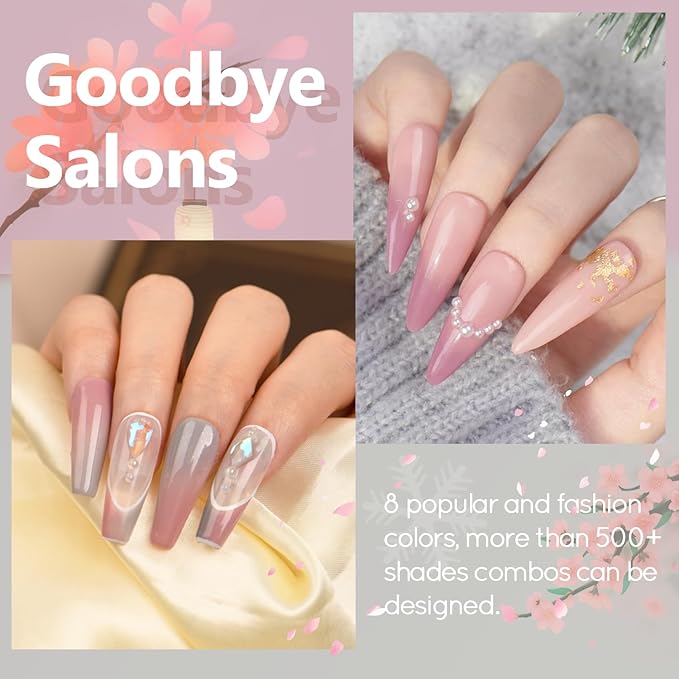 AZUREBEAUTY 30Pcs Dip Powder Nail Kit with Matte Top Coat, 8 Neutral Nude Lilac Colors, Starter Set