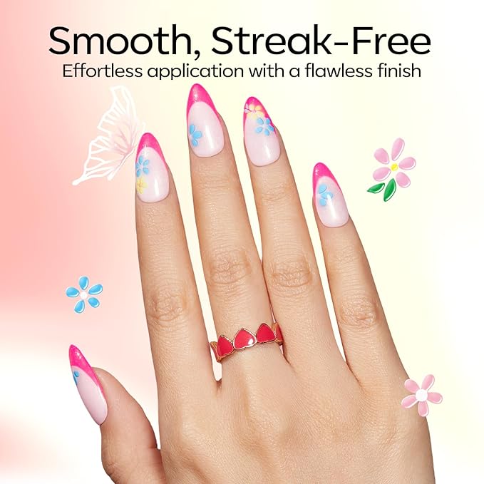 Modelones Summer Gel Nail Polish Kit with U V Light, White Jelly Glitter Hot Pink Neon Pastel Manicure Set, Base Top Coat Flower Stickers 4 Colors Gel Mini Salon Spring Nail Art Starter Gift for Women