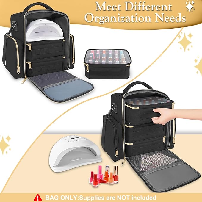 YOREPEK Nail Polish Organizer Holds 72 Bottles, Large Capacity with 3 Removable Pouches and 4 Zippered Pockets for Manicure Tools, Supplies, Nail Lamp, Gift for Women