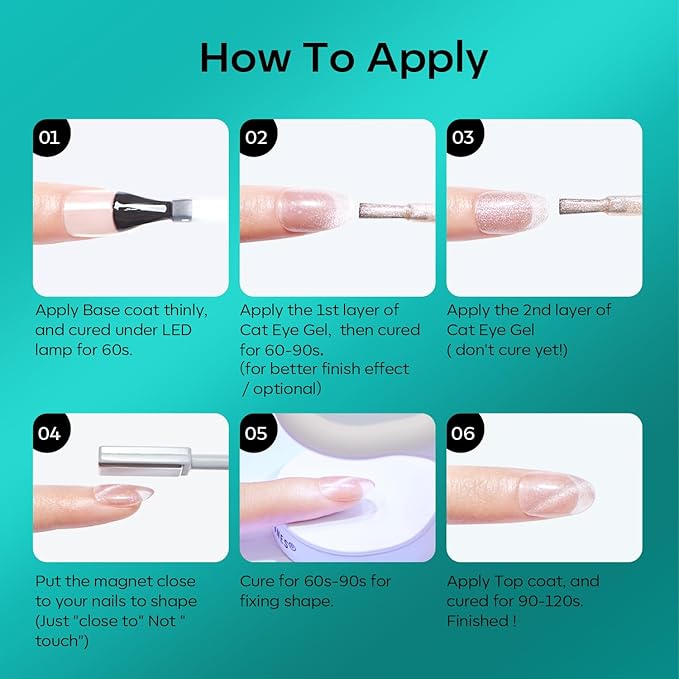 Modelones Cat Eye Gel Nail Polish, 6 Colors Glitter Red Green Purple Blue Gel Polish Set with Magnet Sparkle Galaxy Series Nail Gel Polish Kit Soak Off Led Nail Art Manicure Salon DIY Gifts