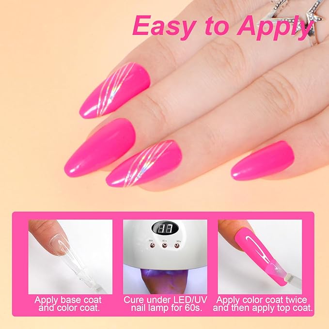 Gel Polish Nail Set 20 Colors with 3Pcs Glossy & Matte Top Coat and Base Coat, Hot Pink Yellow Jelly Neon Red Glitter Pink Black Sparkle Glitters Colorful Gel Polish Set For Valentine's Gifts